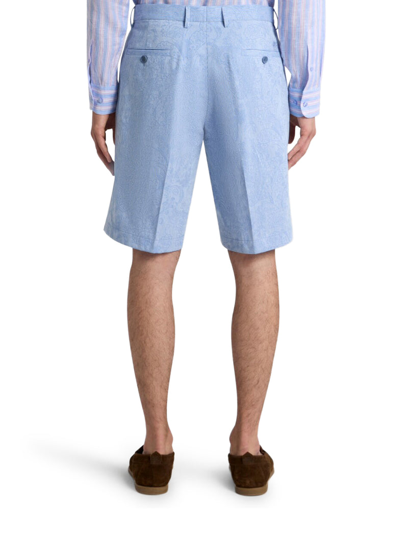 Etro Men Jacquard Cotton Shorts With Floral Paisley Stripes ETRO