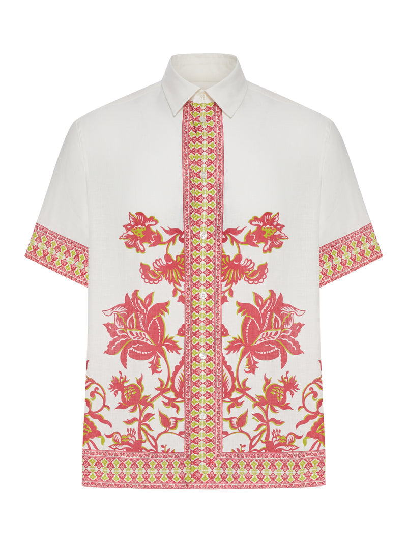 Etro Men Oversized Linen Shirt With Placed Floral Print ETRO