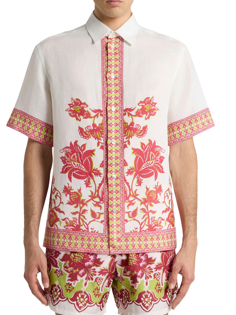 Etro Men Oversized Linen Shirt With Placed Floral Print ETRO