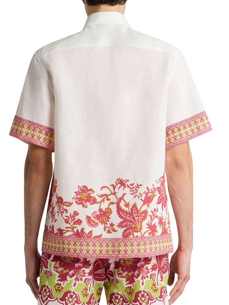 Etro Men Oversized Linen Shirt With Placed Floral Print ETRO