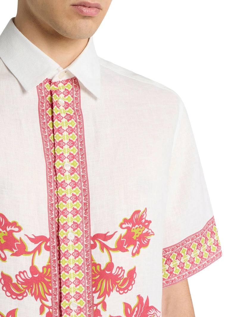 Etro Men Oversized Linen Shirt With Placed Floral Print ETRO