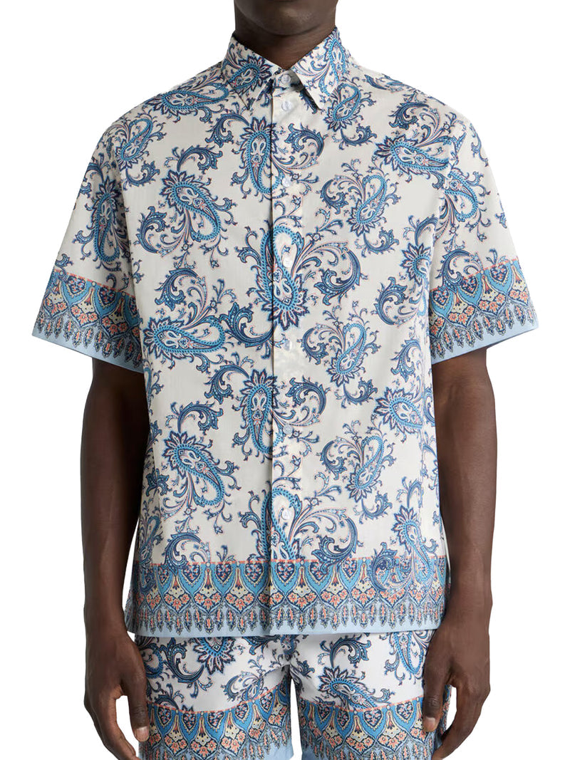 Etro Men Oversized Cotton Muslin Shirt With Floral Paisley Pattern ETRO