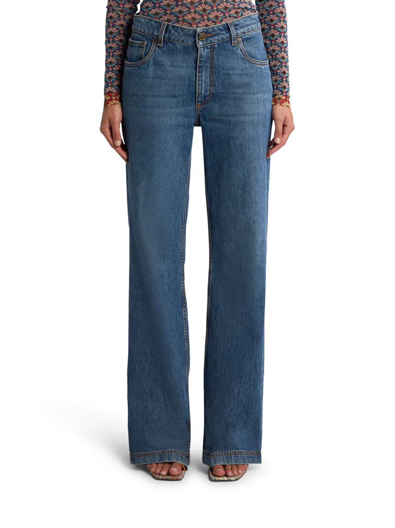 Etro Women Flared Denim Jeans With Pegasus Embroidery ETRO