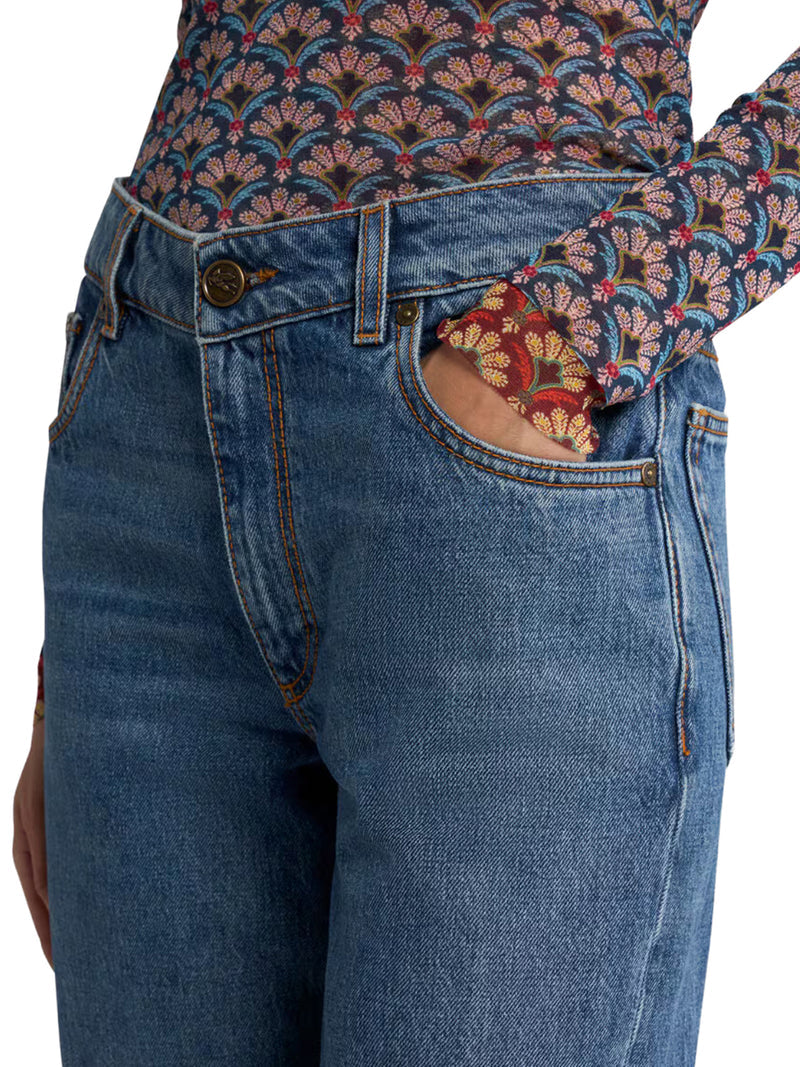Etro Women Flared Denim Jeans With Pegasus Embroidery ETRO