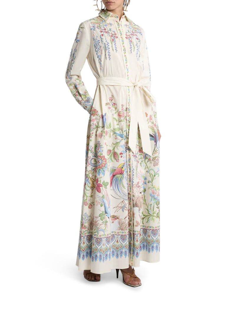 Etro Women Long Silk Chemisier Dress With Floral Print And Belt ETRO