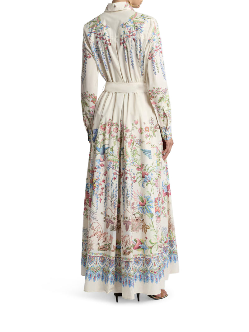 Etro Women Long Silk Chemisier Dress With Floral Print And Belt ETRO