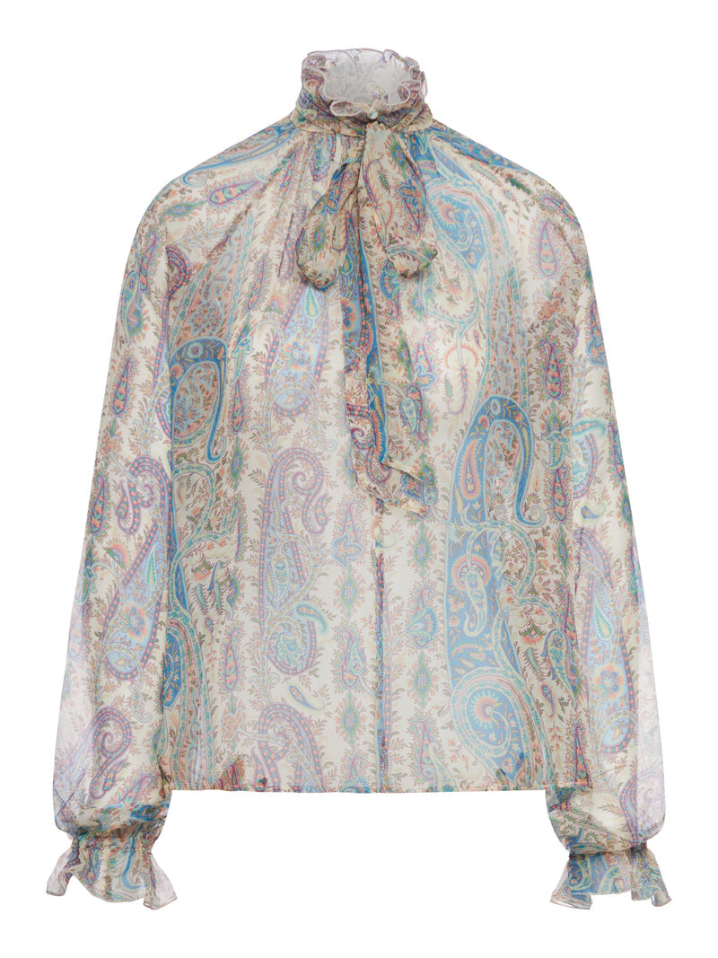 Etro Women Silk Crepon Blouse With Scarf And Paisley Foliage Motif ETRO