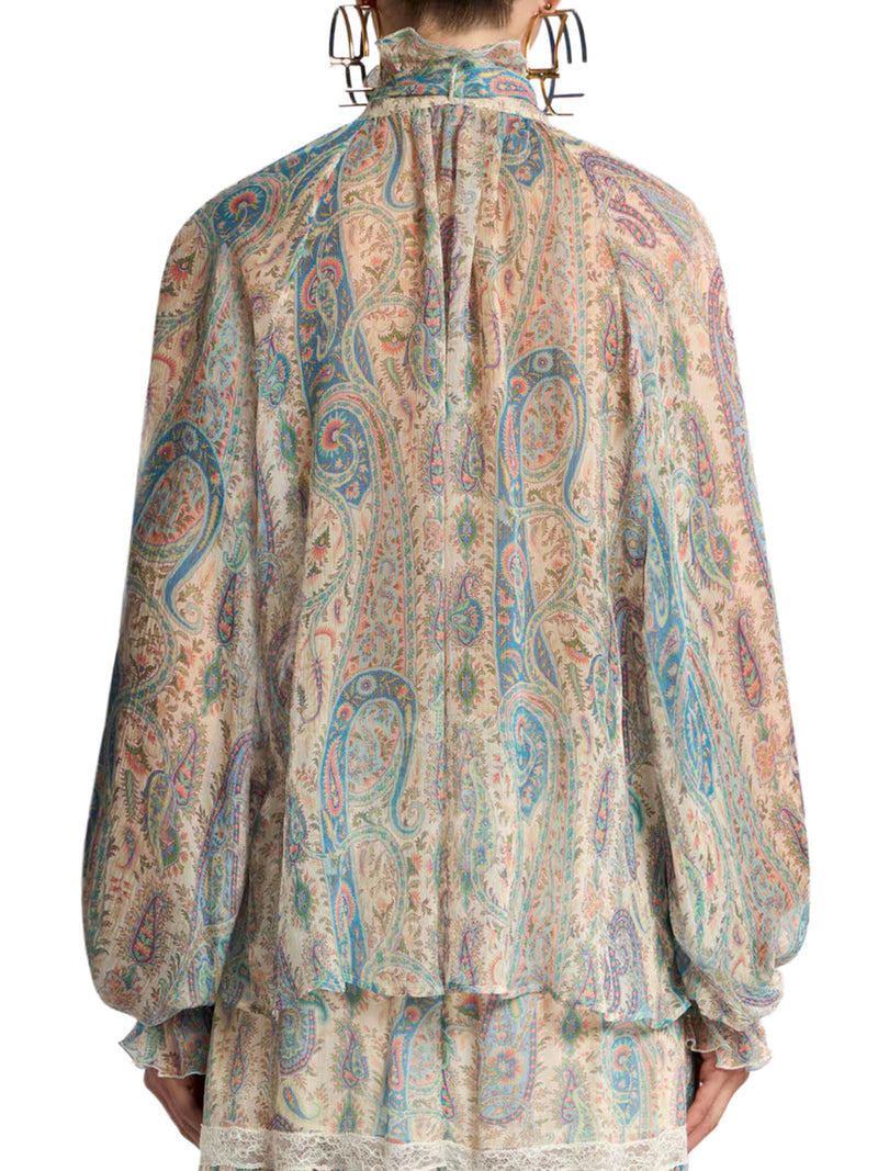 Etro Women Silk Crepon Blouse With Scarf And Paisley Foliage Motif ETRO