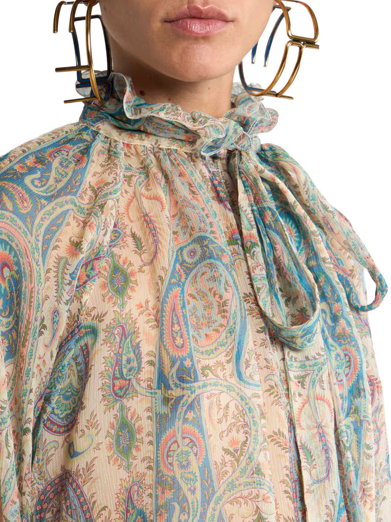 Etro Women Silk Crepon Blouse With Scarf And Paisley Foliage Motif ETRO
