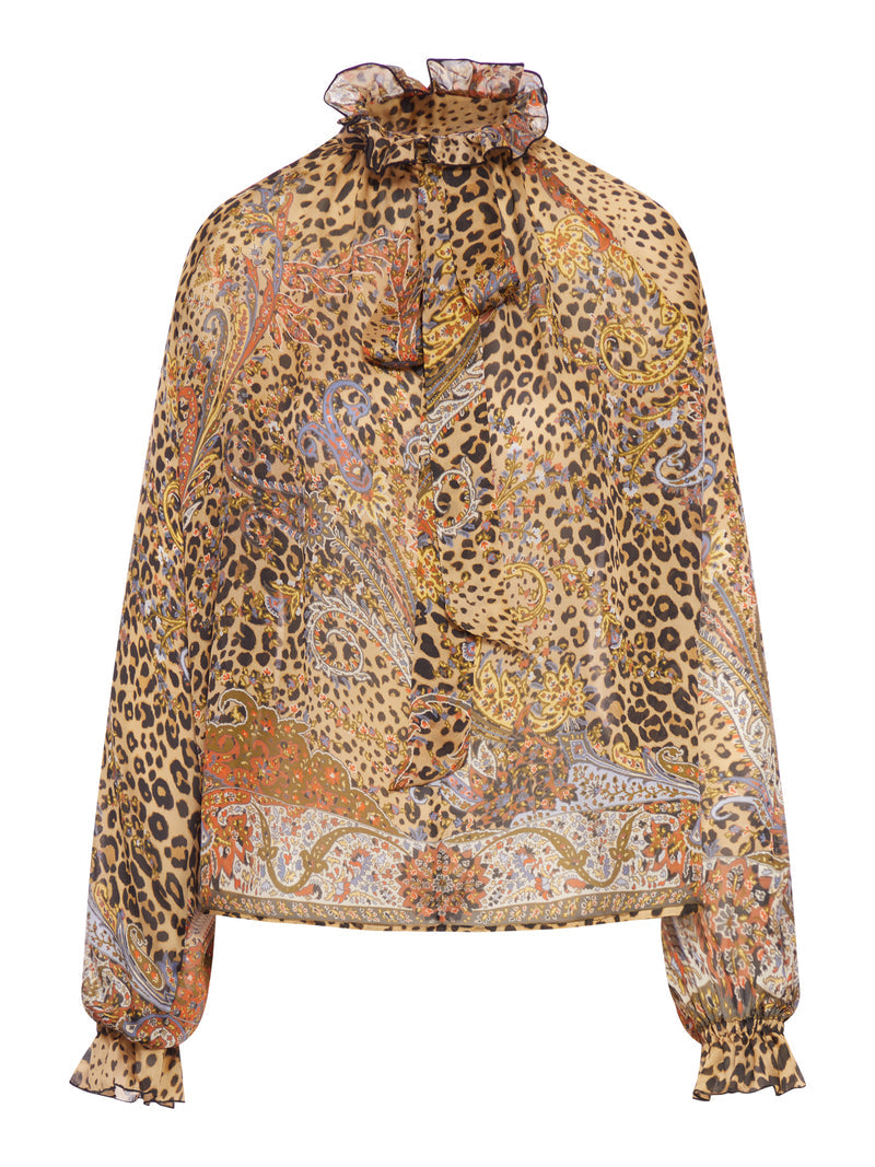 Etro Women Silk Chiffon Blouse With Scarf And Animal Paisley Pattern ETRO