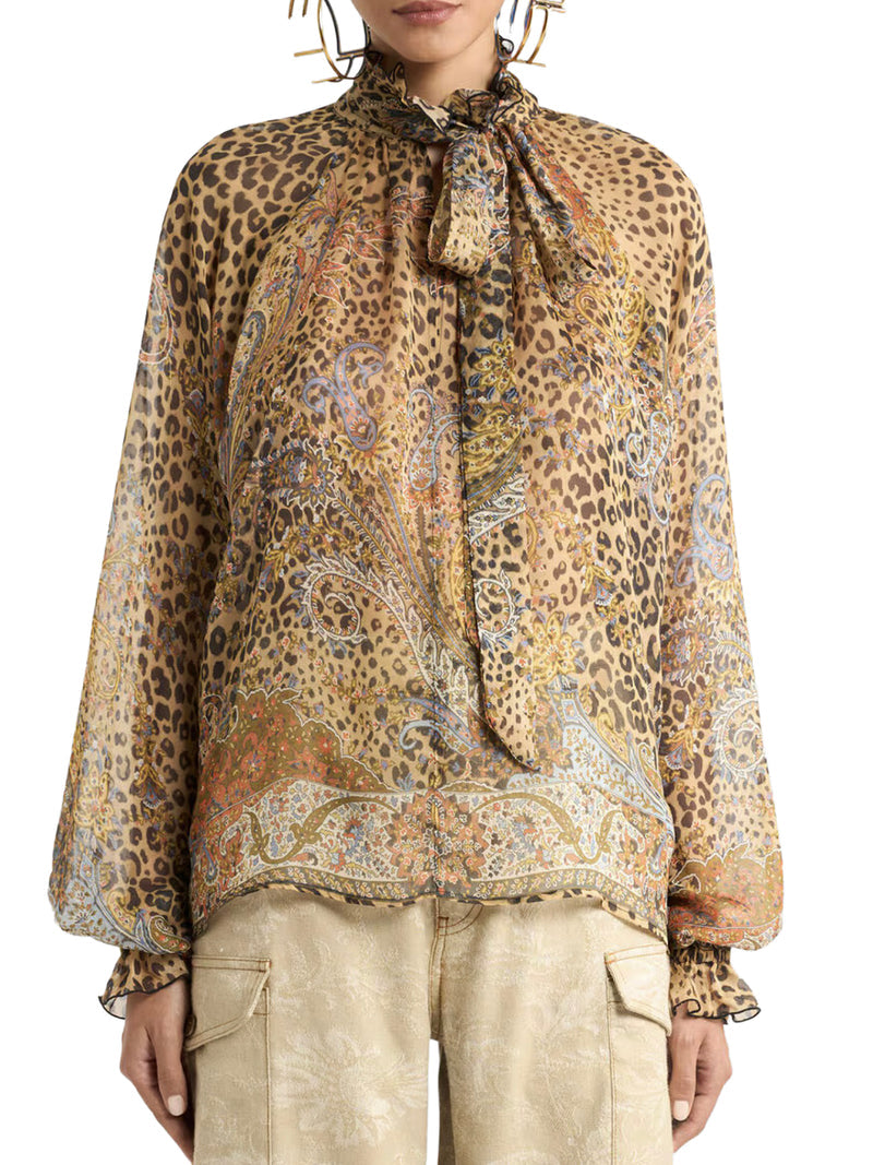 Etro Women Silk Chiffon Blouse With Scarf And Animal Paisley Pattern ETRO