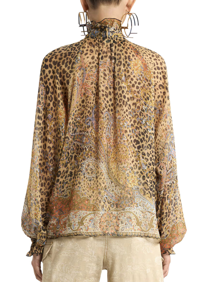 Etro Women Silk Chiffon Blouse With Scarf And Animal Paisley Pattern ETRO