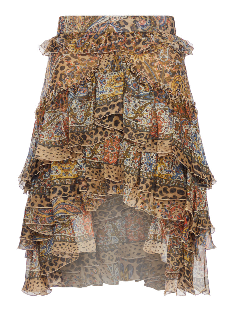 Etro Women Paisley And Animal Print Silk Ruffled Mini Skirt ETRO