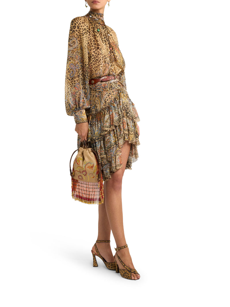 Etro Women Paisley And Animal Print Silk Ruffled Mini Skirt ETRO