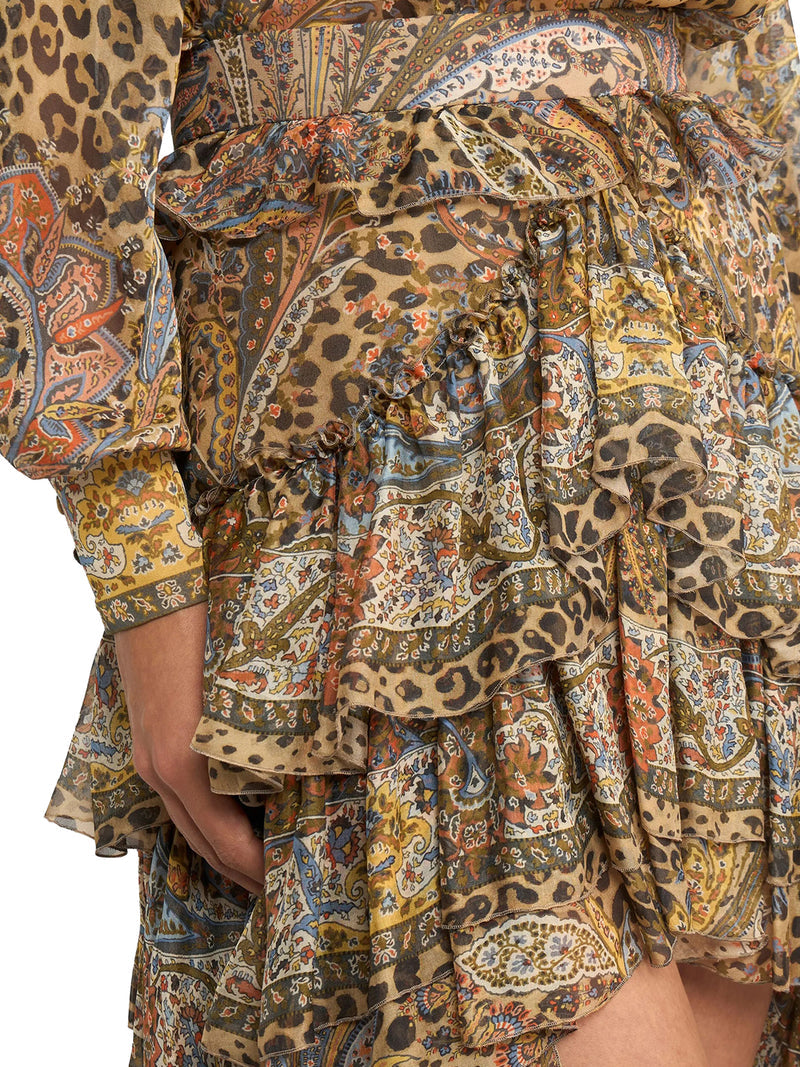 Etro Women Paisley And Animal Print Silk Ruffled Mini Skirt ETRO