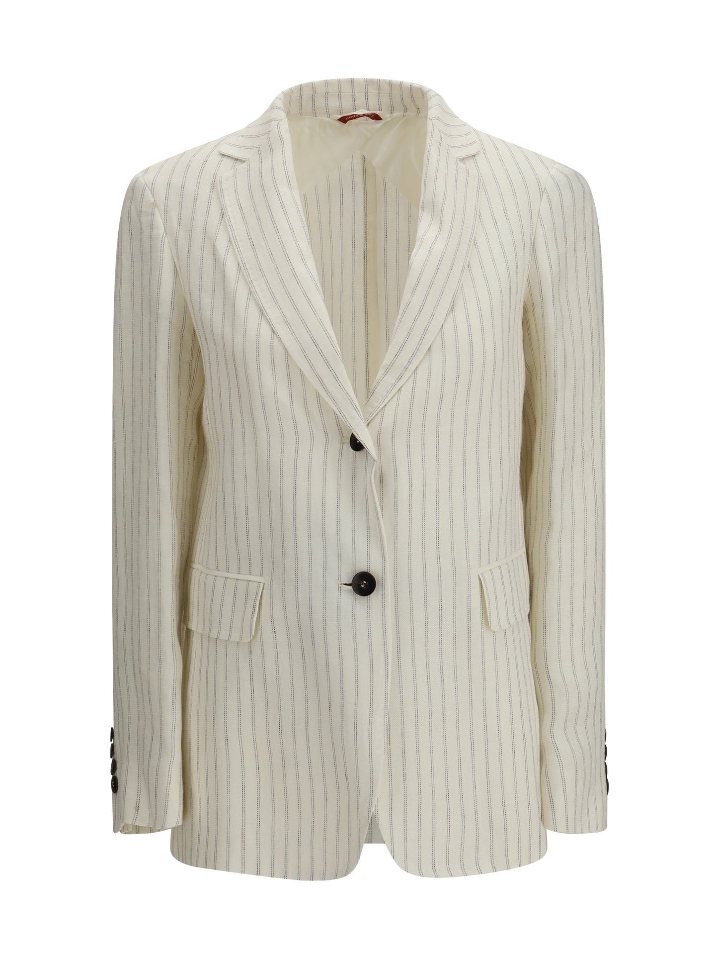 Max Mara Studio Women Single-Breasted Pinstriped Linen Blazer MAX MARA STUDIO