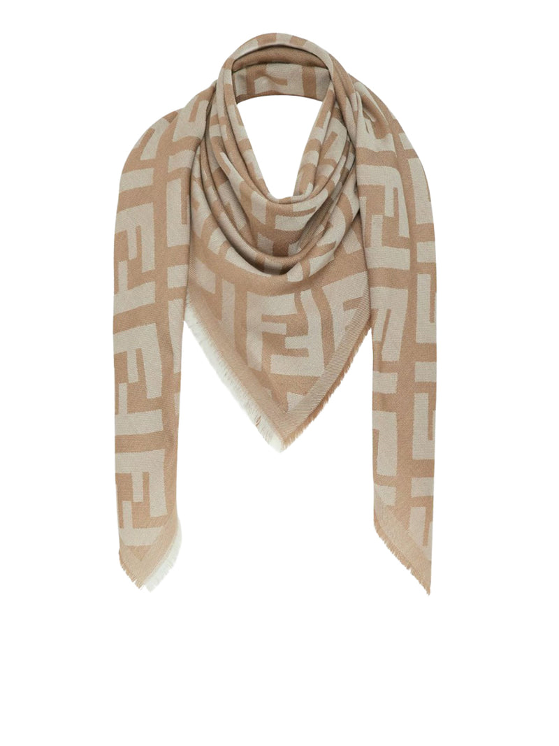 Fendi Women Ff Shawl In Beige Wool And Cashmere FENDI