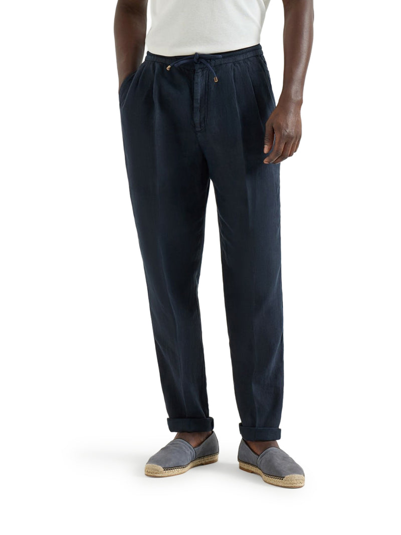 Brunello Cucinelli Men Linen Trousers With Drawstring BRUNELLO CUCINELLI