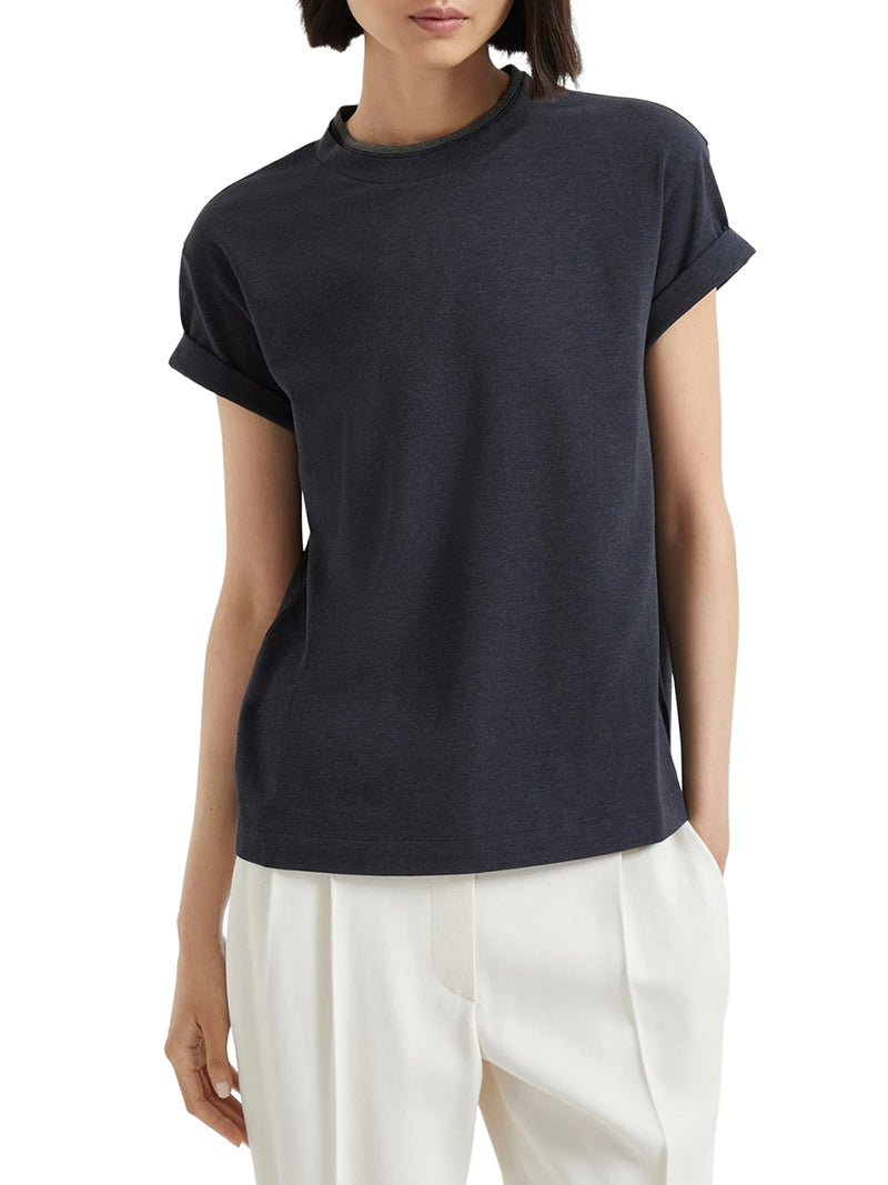 Brunello Cucinelli Women Jersey T-Shirt With Precious Faux Layering BRUNELLO CUCINELLI