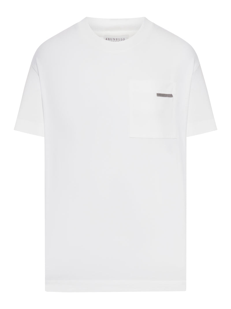 Brunello Cucinelli Women Crew Neck Cotton T-Shirt With Mobile Application BRUNELLO CUCINELLI