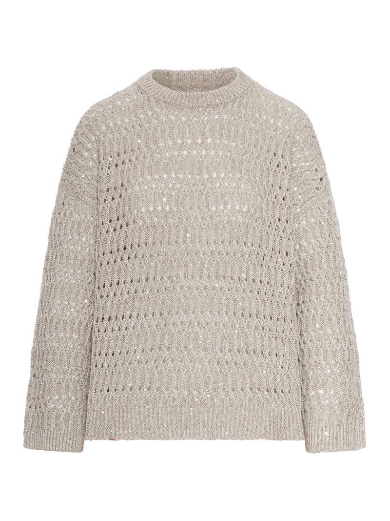 Brunello Cucinelli Women Crew Neck Sweater In Openwork Linen Yarn BRUNELLO CUCINELLI