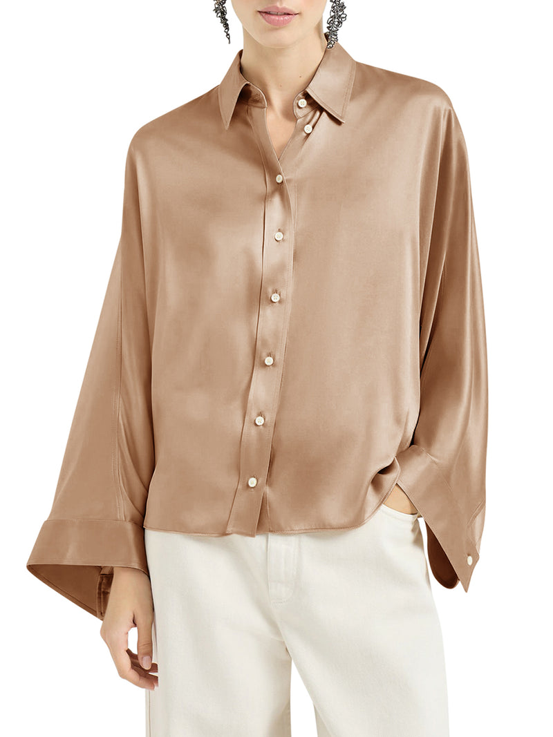 Brunello Cucinelli Women Stretch Silk Satin Shirt With Mobile BRUNELLO CUCINELLI