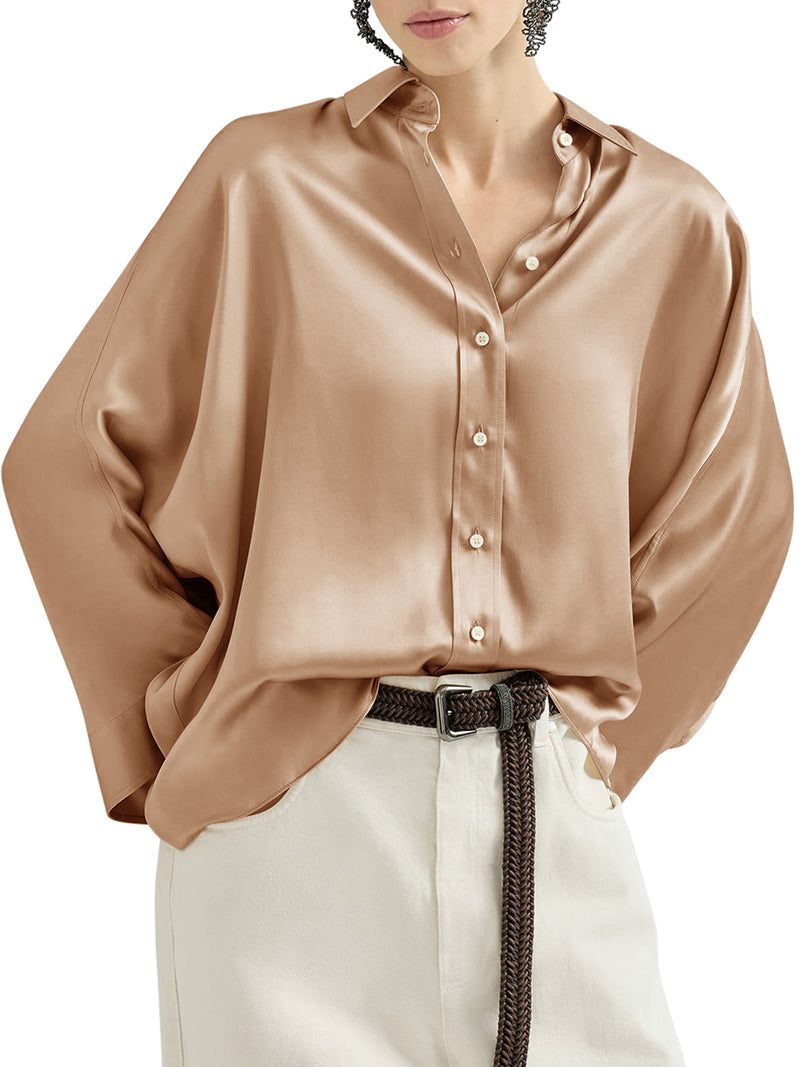 Brunello Cucinelli Women Stretch Silk Satin Shirt With Mobile BRUNELLO CUCINELLI