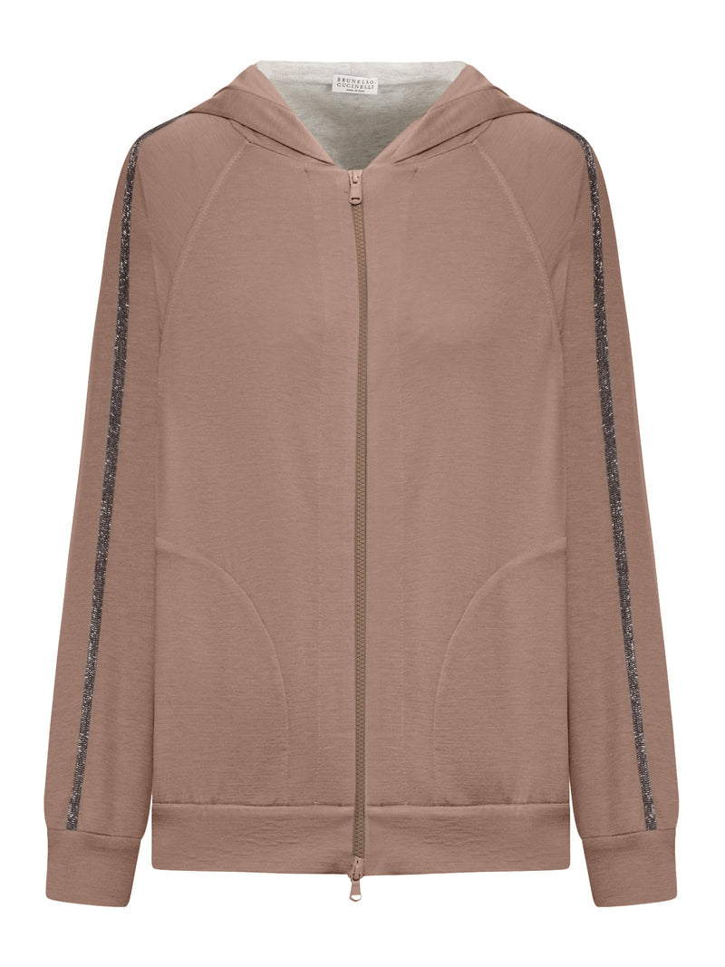 Brunello Cucinelli Women Cotton And Silk Interlock Topwear With Hood And Precious Stripe BRUNELLO CUCINELLI