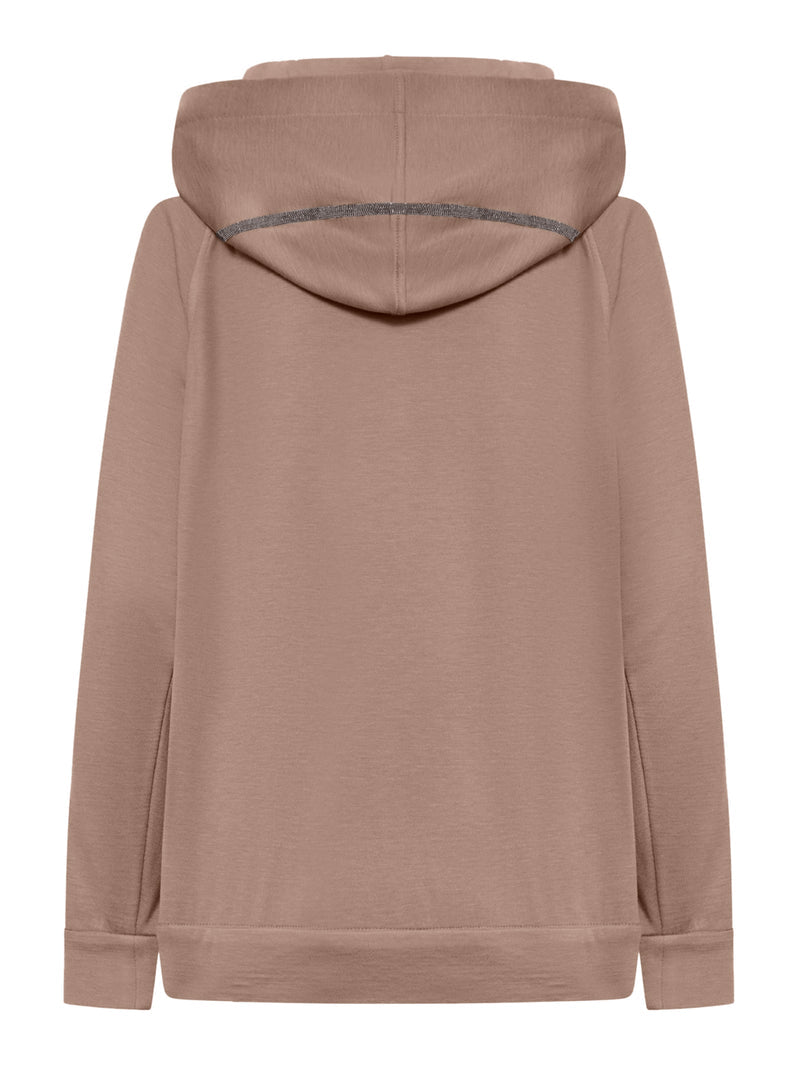 Brunello Cucinelli Women Cotton And Silk Interlock Topwear With Hood And Precious Stripe BRUNELLO CUCINELLI