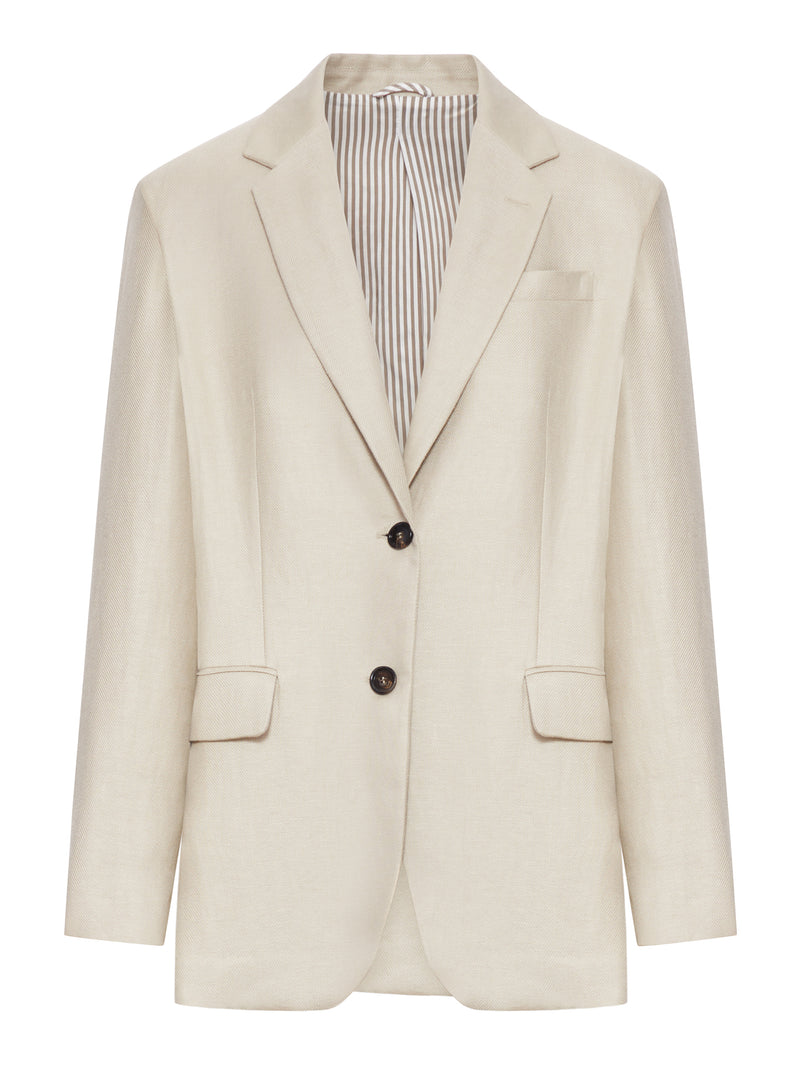 Brunello Cucinelli Women Single-Breasted Tailored Linen Jacket BRUNELLO CUCINELLI