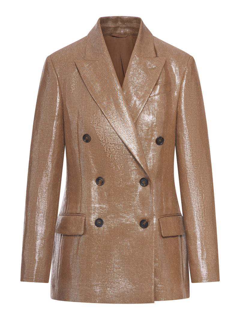 Brunello Cucinelli Women Double-Breasted Blazer In Laminated Fabric With A Shiny Effect BRUNELLO CUCINELLI
