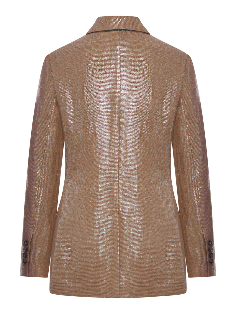 Brunello Cucinelli Women Double-Breasted Blazer In Laminated Fabric With A Shiny Effect BRUNELLO CUCINELLI