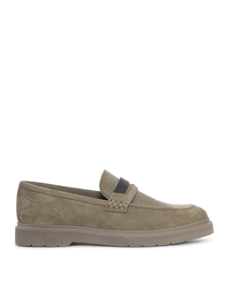Brunello Cucinelli Women Suede Penny Loafers With Jewel Applique BRUNELLO CUCINELLI