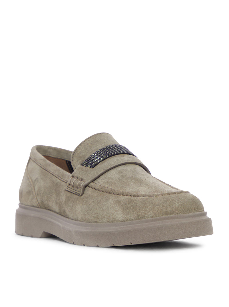 Brunello Cucinelli Women Suede Penny Loafers With Jewel Applique BRUNELLO CUCINELLI