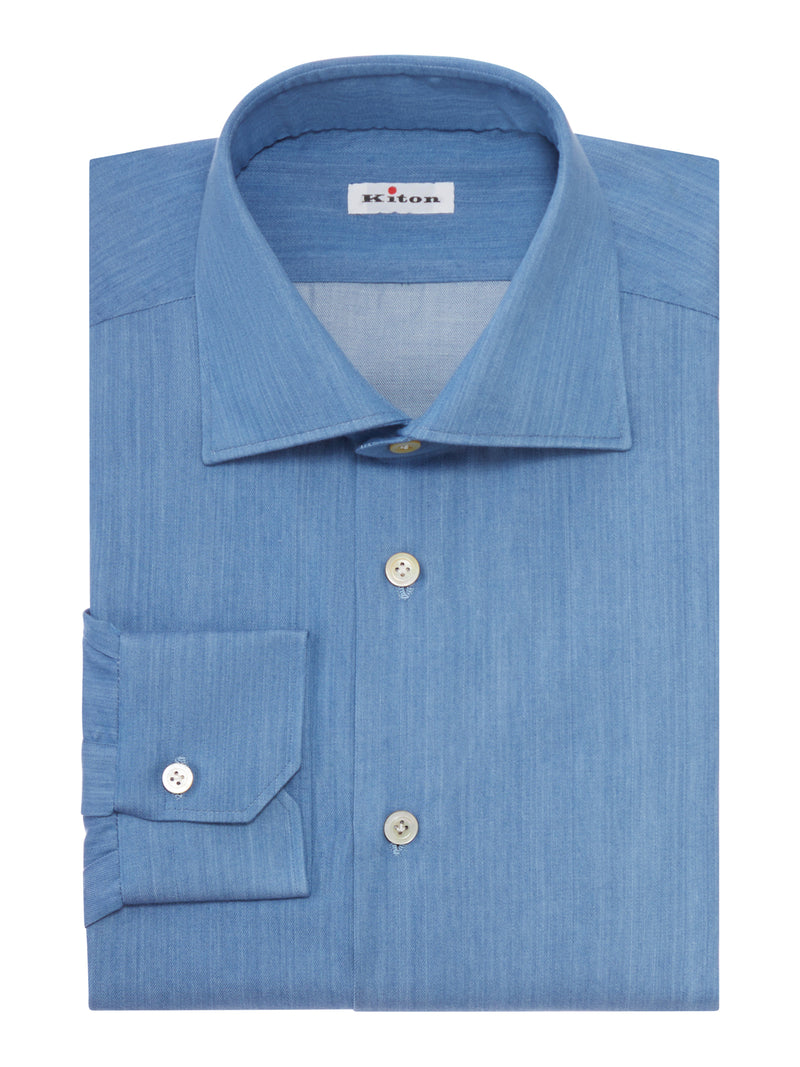 Kiton Men Classic Denim-Effect Cotton Shirt