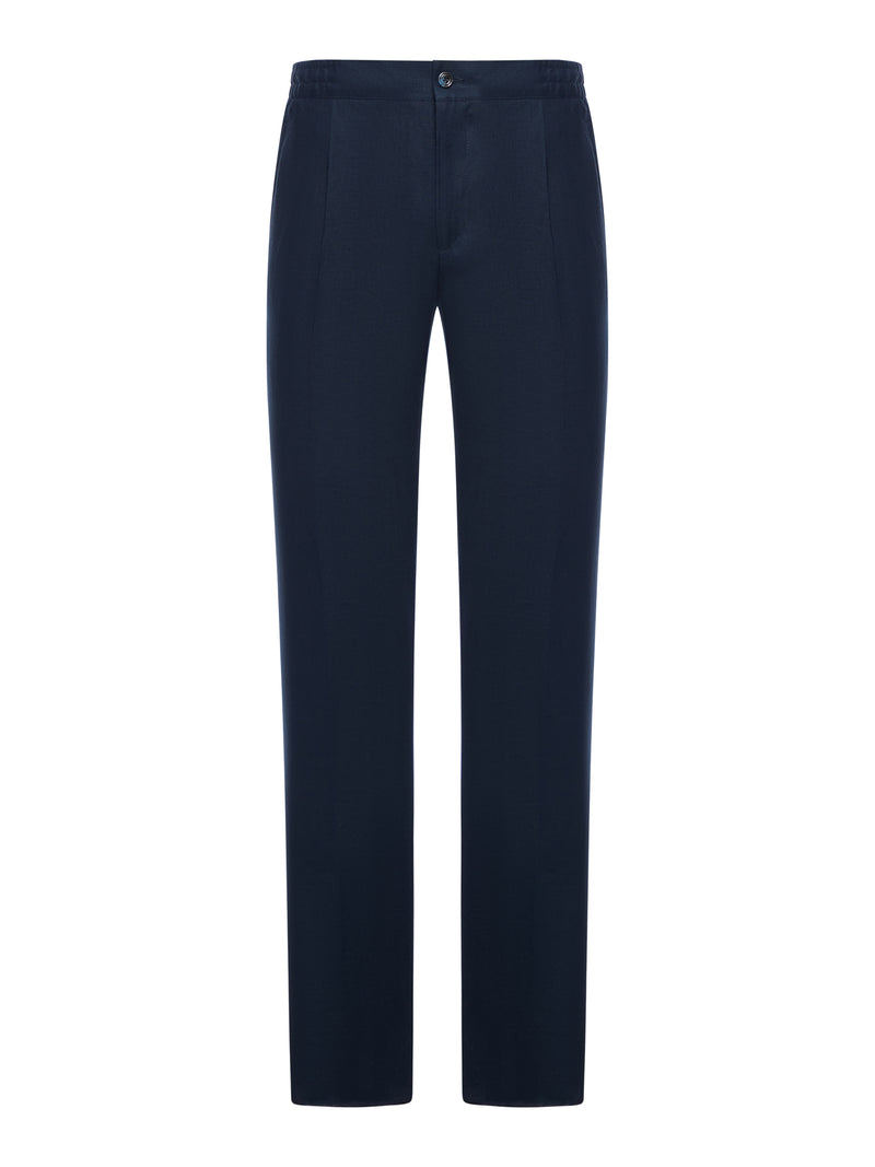 Kiton Men Straight Fit Linen Trousers With Elastic Waist KITON