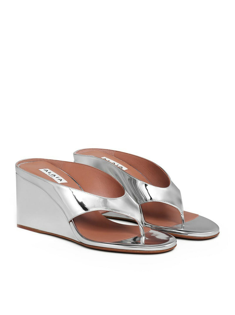 Alaia Women Cube Flip-Flops In Shiny Leather With A Mirror Effect ALAIA