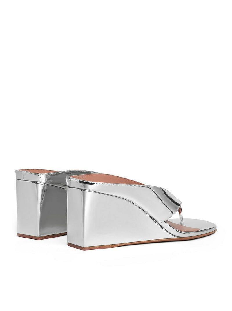 Alaia Women Cube Flip-Flops In Shiny Leather With A Mirror Effect ALAIA