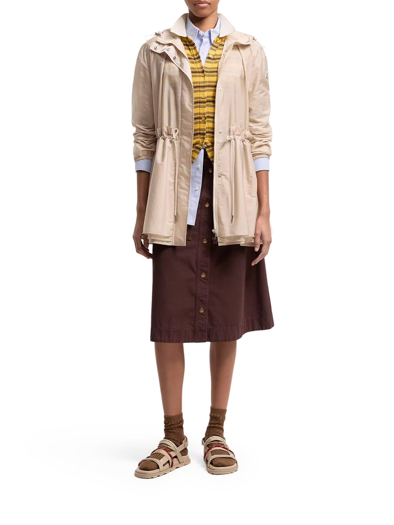 Moncler Women Midi Weteau Jacket With Hood And Ruffles MONCLER