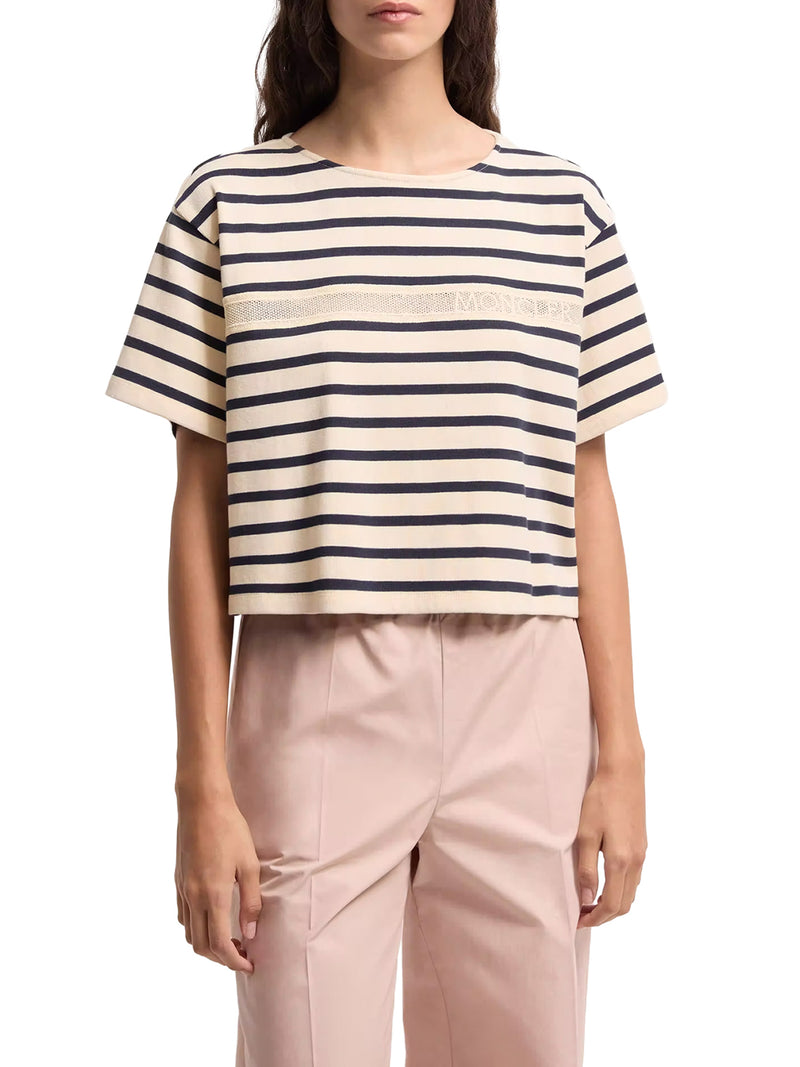 Moncler Women Striped Crop T-Shirt With Logo MONCLER