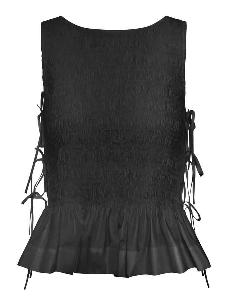 Ganni Women Black Cotton Top With Layers GANNI