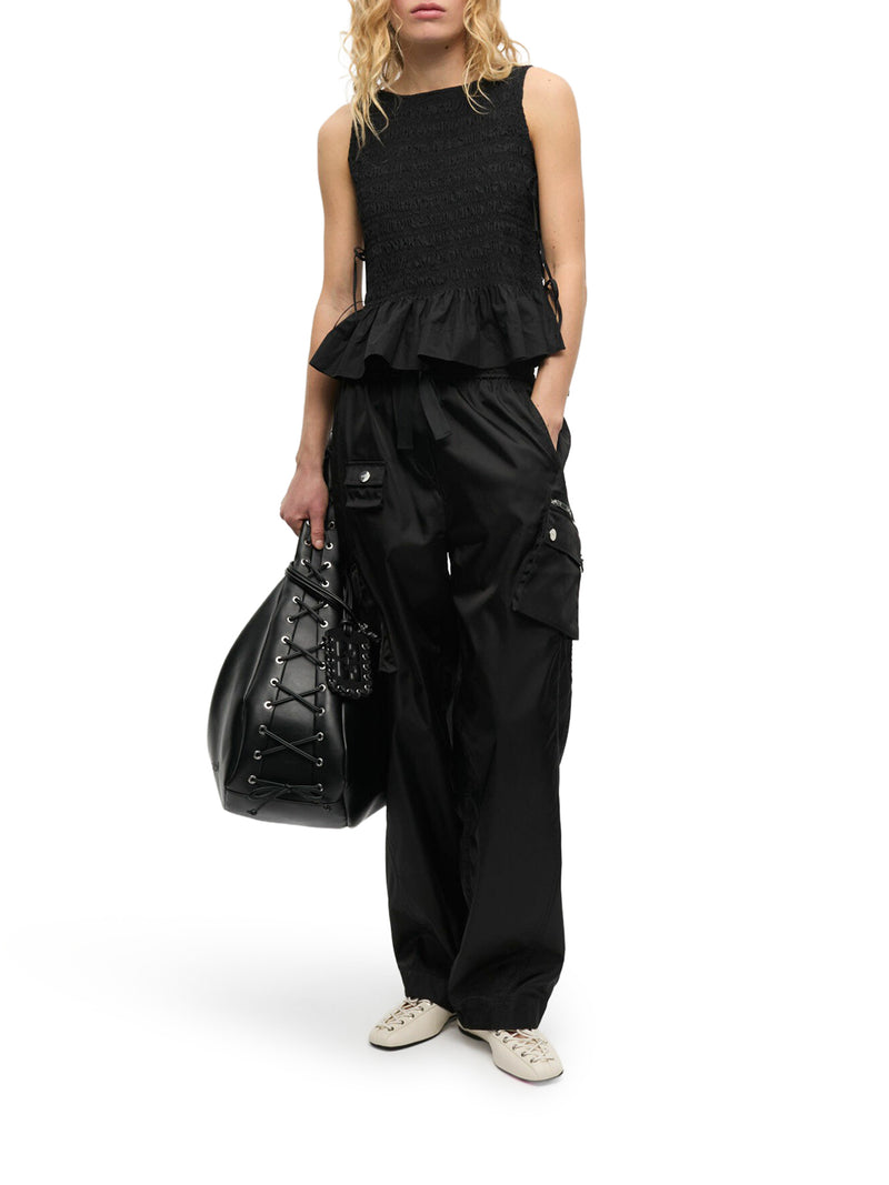 Ganni Women Black Cotton Top With Layers GANNI
