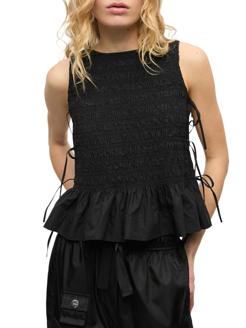 Ganni Women Black Cotton Top With Layers GANNI