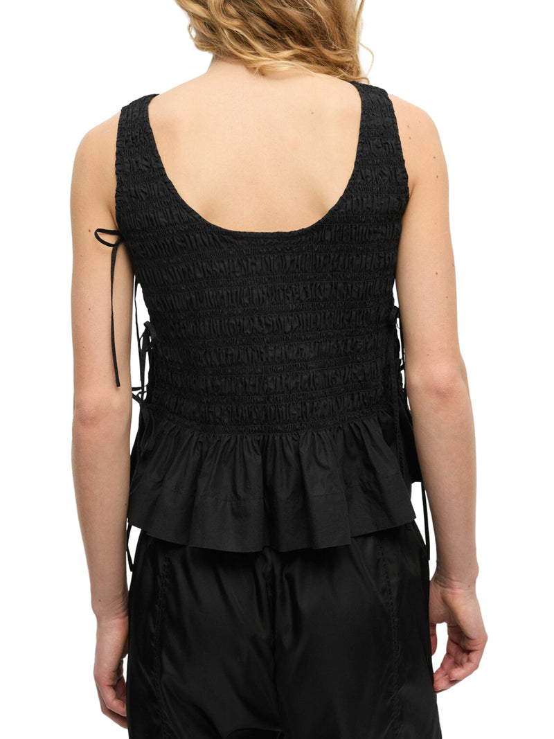 Ganni Women Black Cotton Top With Layers GANNI