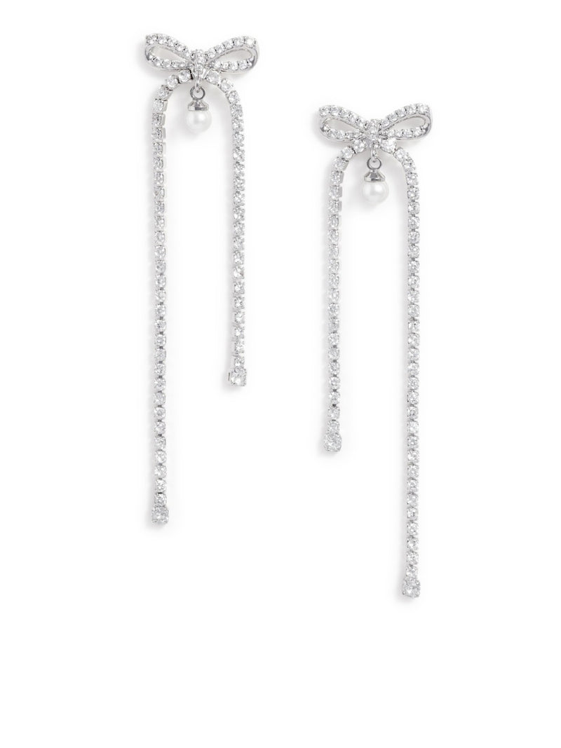 Self-Portrait Women Crystal And Pearl Bow Dangling Earrings SELF-PORTRAIT