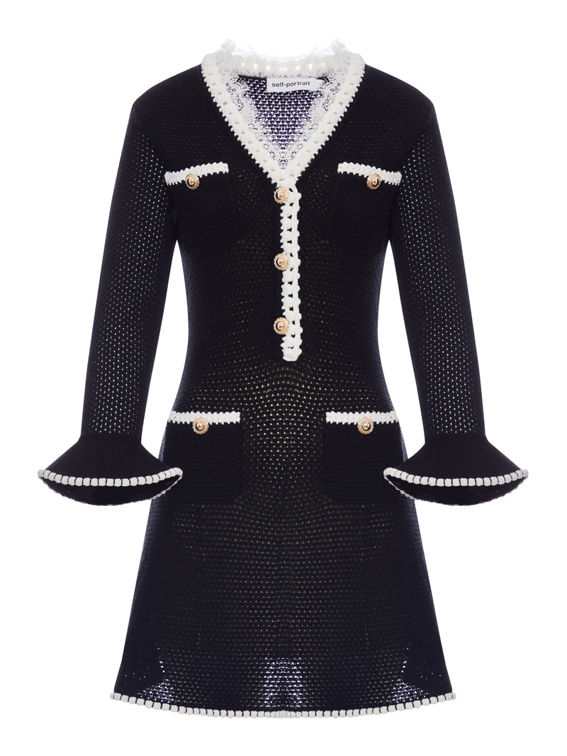 Self-Portrait Women Black Lace Trim Knit Mini Dress SELF-PORTRAIT
