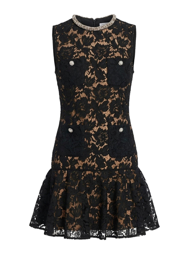 Self-Portrait Women Black Lace Crystal Mini Dress SELF-PORTRAIT