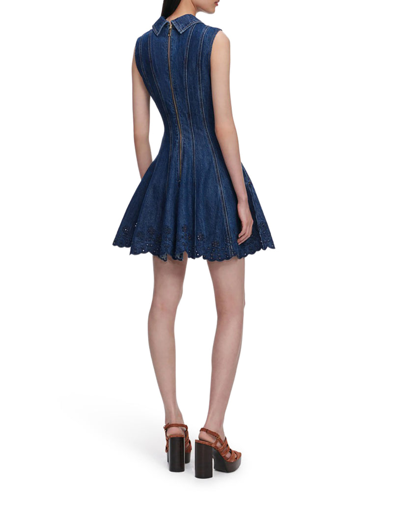 Self-Portrait Women Denim Broderie Mini Dress SELF-PORTRAIT
