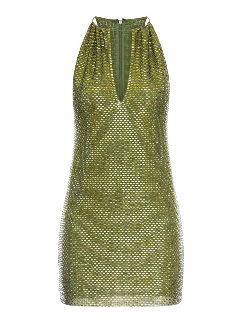 Self-Portrait Women Olive Rhinestone Mini Dress SELF-PORTRAIT