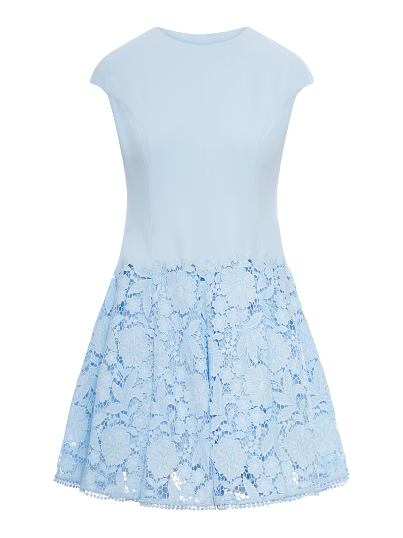Self-Portrait Women Blue Crepe Lace Mini Dress SELF-PORTRAIT